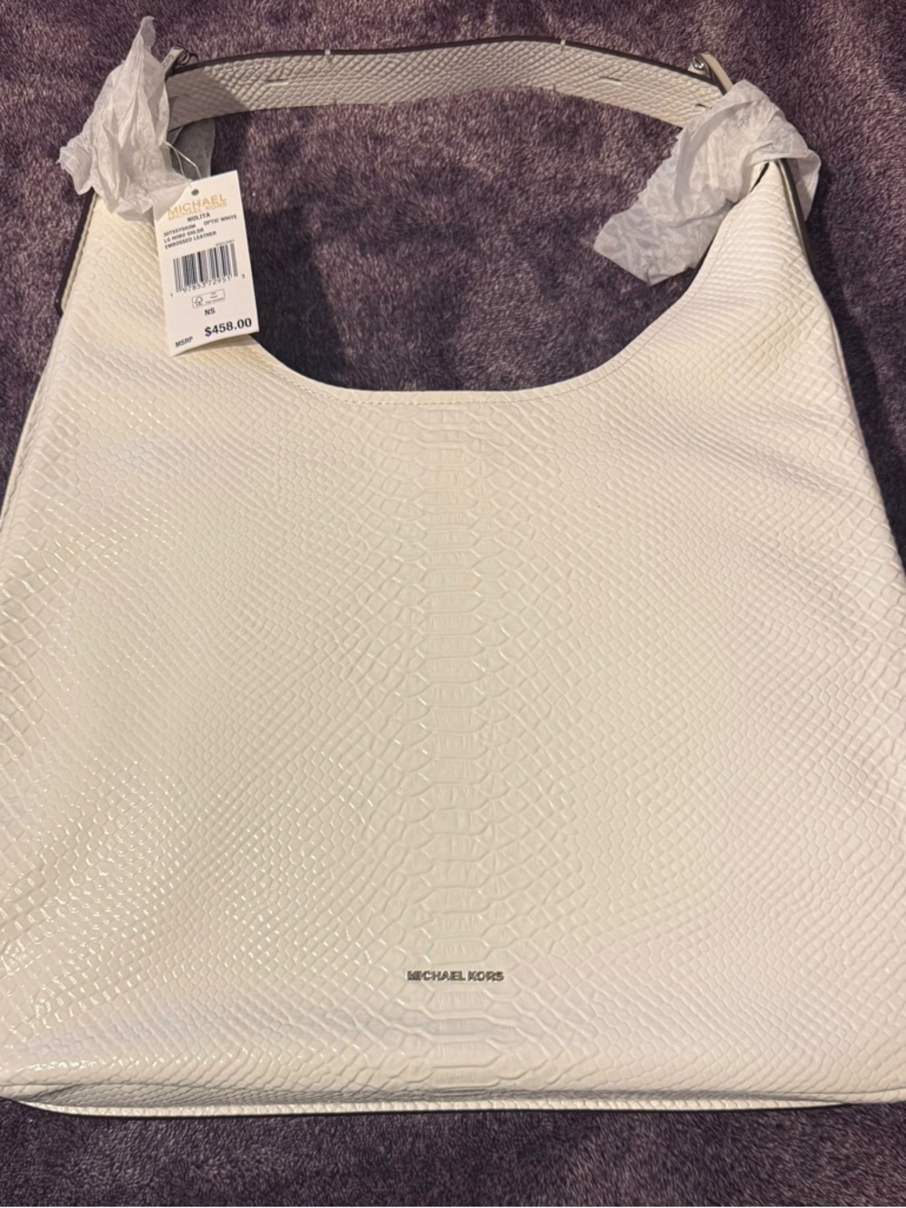 Michael Kors White Embossed Leather Hobo Bag